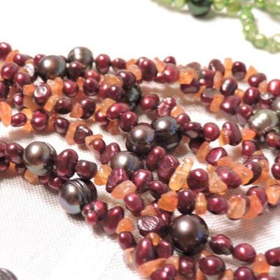 2 Rope Necklaces with Stones and Dyed Cultured Freshwater Pearl