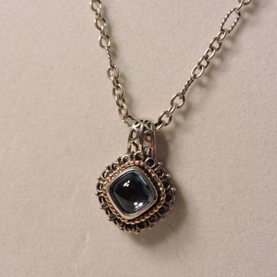 Sterling Silver and Blue Topaz Slide Necklace with 14k Accents