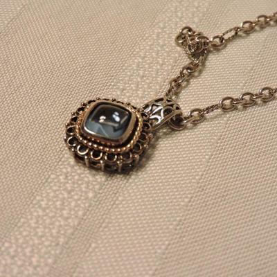 Sterling Silver and Blue Topaz Slide Necklace with 14k Accents