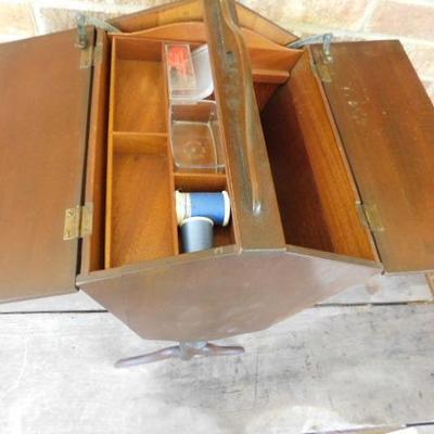 Vintage Footed Sewing Box with Double Hinged Doors 