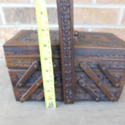 Dutch Hand Carved Accordian Sewing Box 9.5
