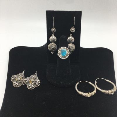 Lot 138 - Trio of Earrings & Ring