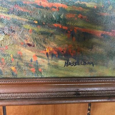 Lot#14 Original Oil Painting Forrest Mountain Landscape Scene By: Hasselbar