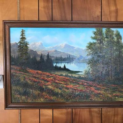 Lot#14 Original Oil Painting Forrest Mountain Landscape Scene By: Hasselbar