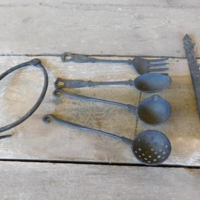 Cast Iron Set of Utensils with Hanging Rack 