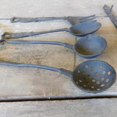 Cast Iron Set of Utensils with Hanging Rack 