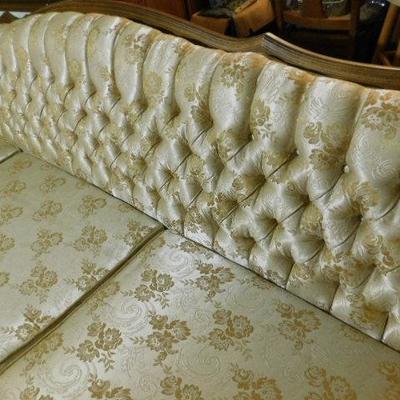 Walnut Frame French Style Button Tufted Back Couch Sateen Upholstered 7'