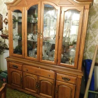 Arch Top Pecan Wood China Display Cabinet Glass Front 64