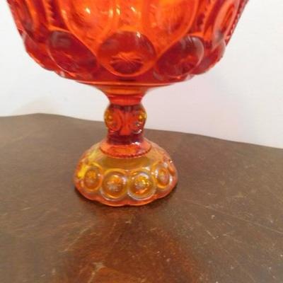 Vintage LE Smith Moon and Stars Amberina Compote Dish 7