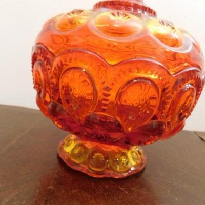 Vintage LE Smith Moon and Stars Amberina Lidded Candy Dish 7