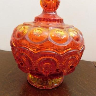 Vintage LE Smith Moon and Stars Amberina Lidded Candy Dish 7