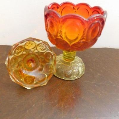 Vintage LE Smith Moon and Stars Amberina Lidded Candy Dish 8.5