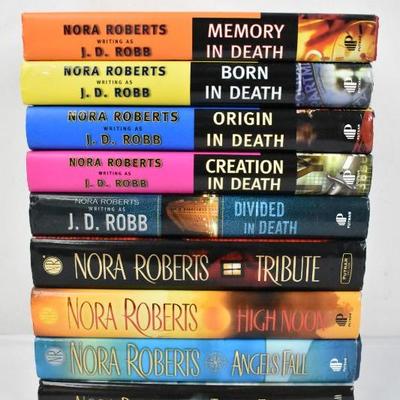 9 Hardcover Books By Nora Roberts/JD Robb: Memory In Death -to- Three Fates