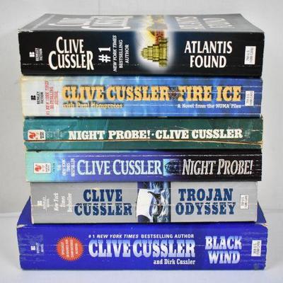 6 Paperback Books by Clive Cussler: Atlantic Found -to- Black Wind