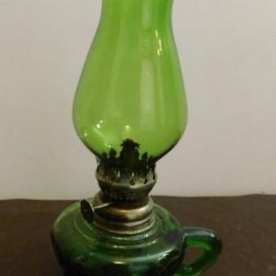 Vintage Green Glass Oil Lamp Hong Kong 7