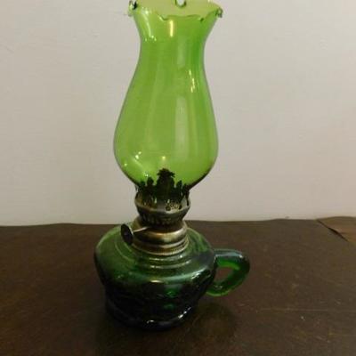 Vintage Green Glass Oil Lamp Hong Kong 7
