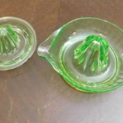 Set of Green Vaseline Glass Juicers