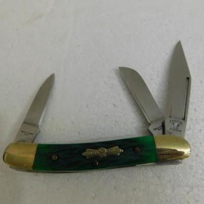 Pride Cutlery Three Blade Pocket Knife Green Handle