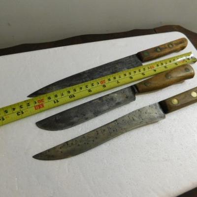 Set of Three Vintage Butcher Style Knives Includes Old Hickory