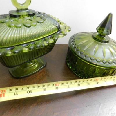 Set of Green Vintage Indiana Glass Candy Dishes