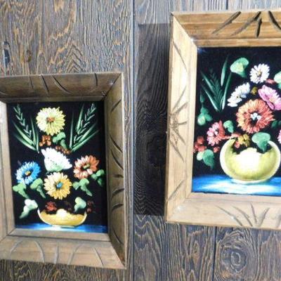 Set of Three Framed Hand Painted Centerpieces Still Life Art On Felt Canvas