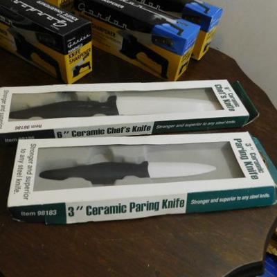 New in Box Set of Knife Sharpers and Knives