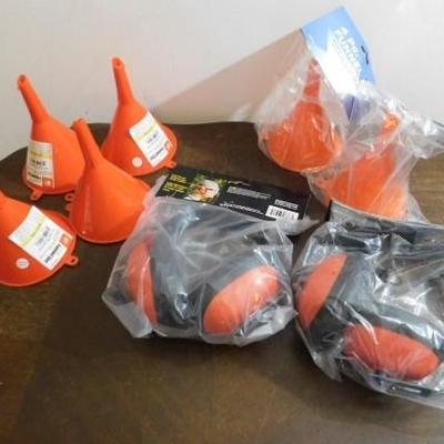 Bulk New in Box Funnels and Ear Protection