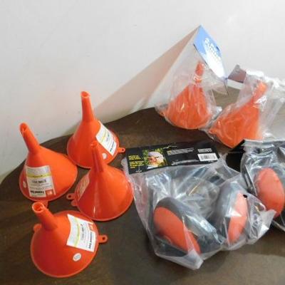 Bulk New in Box Funnels and Ear Protection