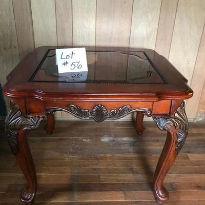 Lot #56 Cherry Finish End table with Glass top