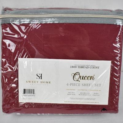 Queen Size Sheet Set, 1800 TC, Burgundy, by Sweet Home - New
