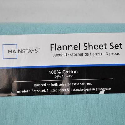 Mainstays Sheet Set, Twin Size, Flannel, Aqua Ocean - New
