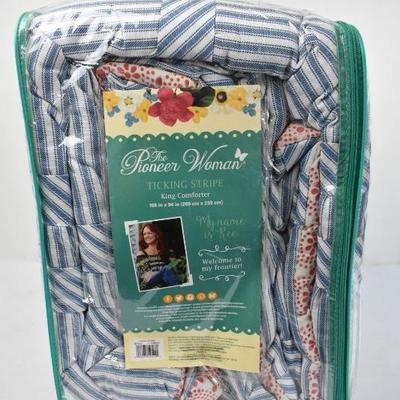 The Pioneer Woman King Size Comforter, Ticking Stripe, Chambray & Red - New