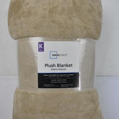Mainstays Plush Blanket, King Size, Brownstone (Tan) - New