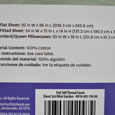 BH&G Full Size Sheet Set, 300 TC, Mint Green - New