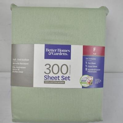 BH&G Full Size Sheet Set, 300 TC, Mint Green - New