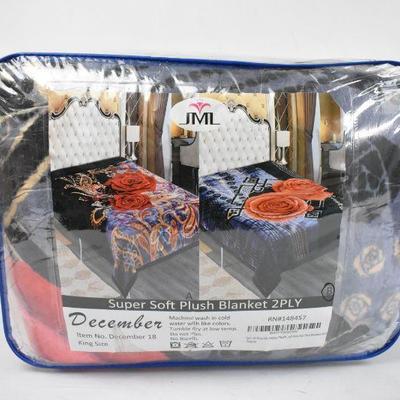 JML Super Soft Blanket, King Size, Black/Blue/Red 10 Pounds - New