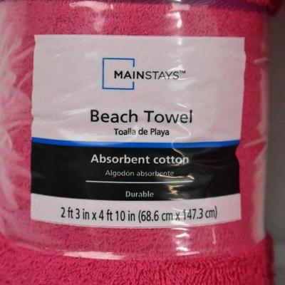 Mainstays Beach Towels, Fuchsia Burst Pink, Qty 2 - New