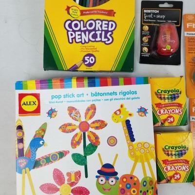 Children's Activities Lot: Scissors, Crayons, Pencils, Pop Stick Art, etc - New