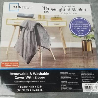 Mainstays 15 Pound Reversible Weighted Blanket, Gray - New
