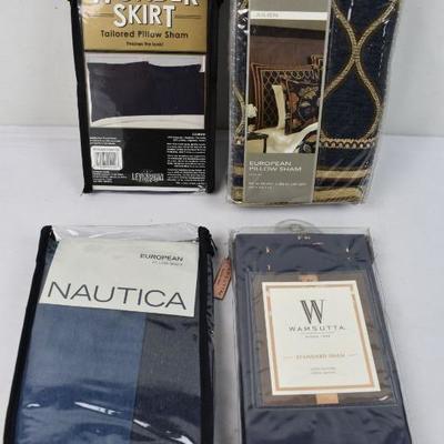 4 Pillow Shams in Navy & Blue - 2 Standard & 2 Euro Size - New