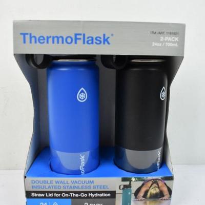 Thermos Flask Double Wall Vacuum: 2 Pack 24oz Blue & Black - New