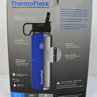 Thermos Flask Double Wall Vacuum: 2 Pack 24oz Blue & Black - New