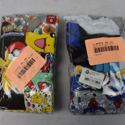 11 Pairs Boys Underwear Size 6: 5 pair Pokemon & 6 pair Spiderman - New