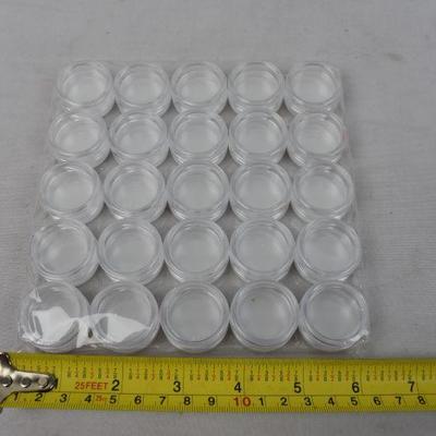 25 Tiny Empty Containers Clear with White Lids, ~1