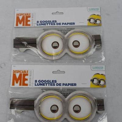 2 packages of Minion Despicable Me Paper Goggles (Quantity 16 total) - New