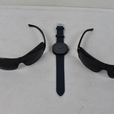 2 Pair "Prada" Sunglasses (Replica) & 1 Blue/Black Watch (Works) - New