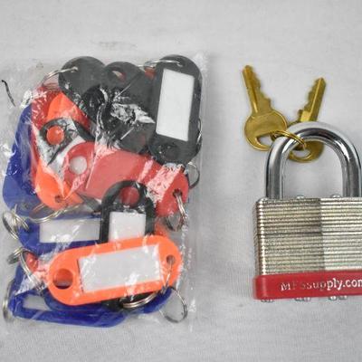 Padlock with 2 Keys, & ~20 Key chains with labels - New