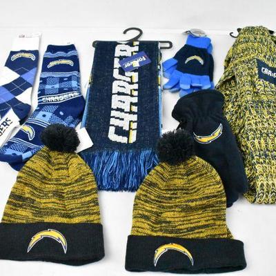8 Piece Chargers Cold Weather Wear: Scarves, Gloves, Hats, Socks - New