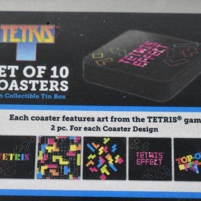 Tetris Coaster Set of 10 Coasters with Storage Tin - New