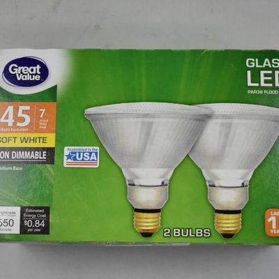 2 Glass LED Flood Lights, Soft White, 45W, Brightness 550 Lumens - New
